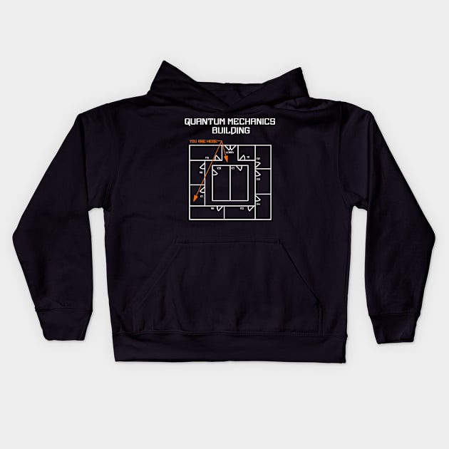 White Quantum Mechanics Building Kids Hoodie by Barthol Graphics